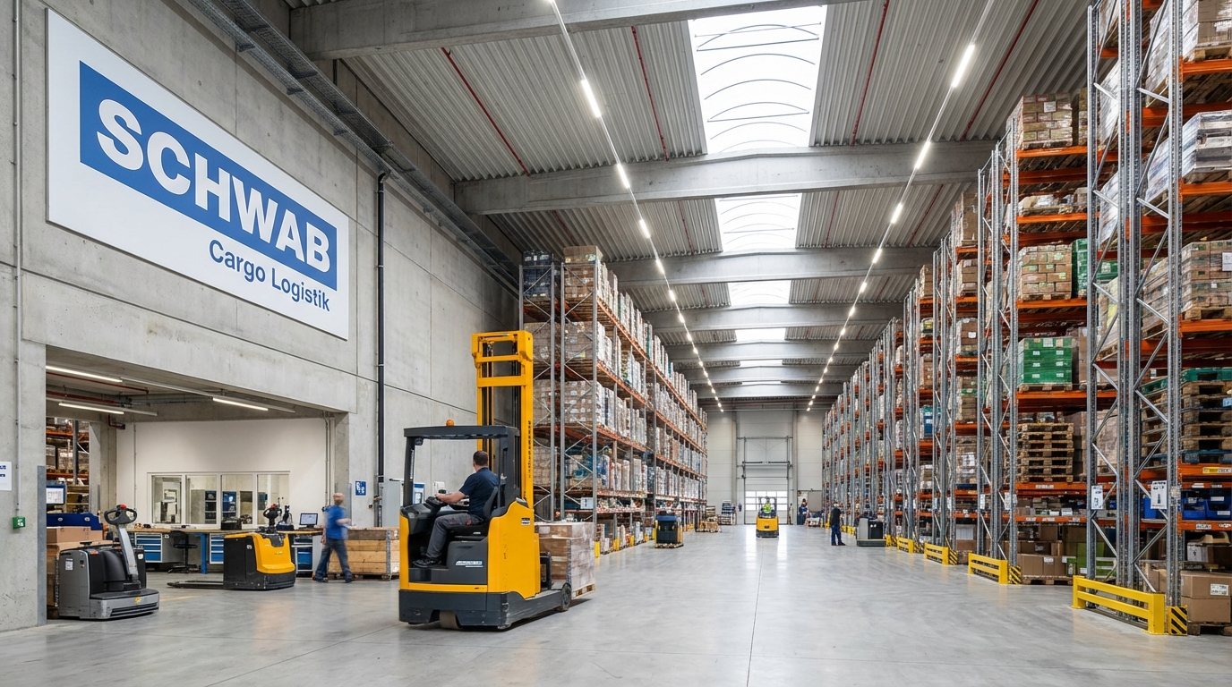 Innenansicht des Hochregallagers bei SCHWAB Cargo Logistik